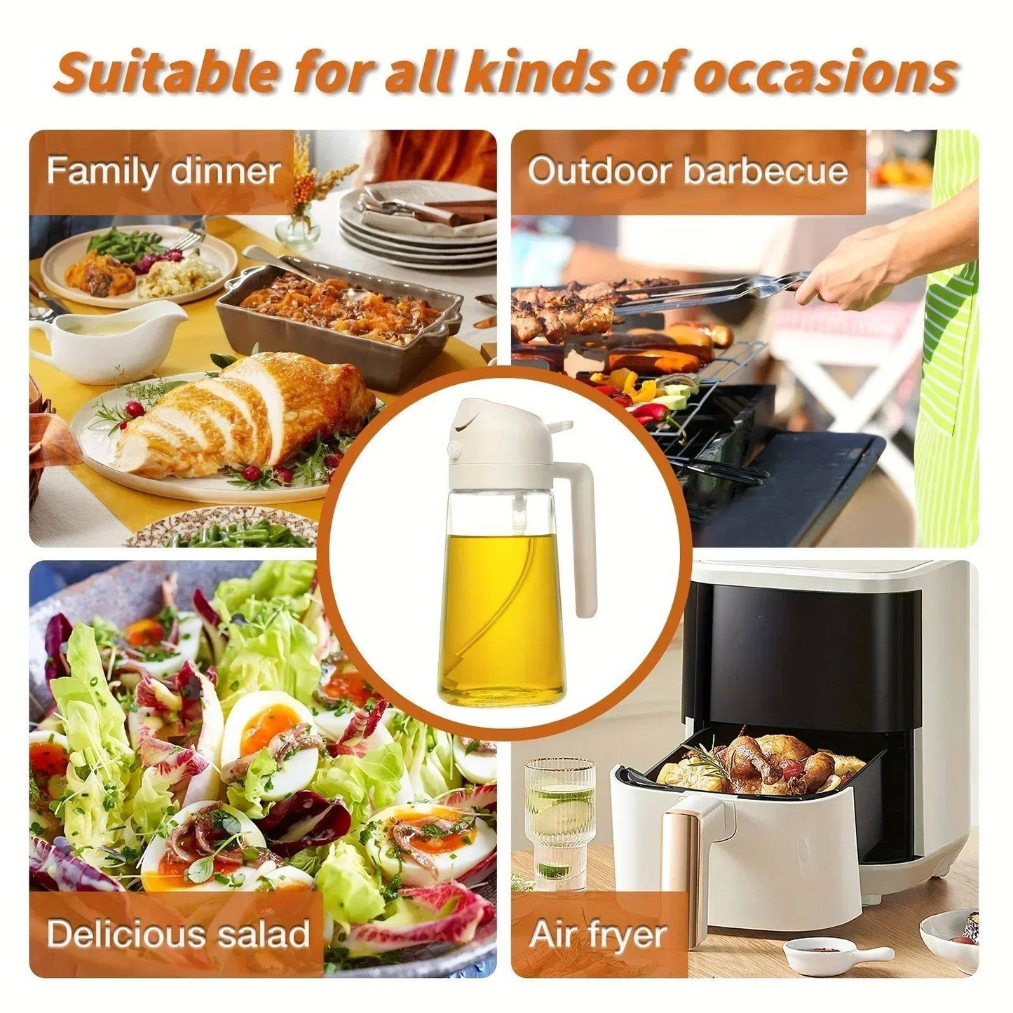 2 in 1 Pour Spray Sprayer Bottle for Kitchen Oil Sprayer Cooking 17oz/500ml Plastics Bottle Food-grade Oil Mister for Air Fryer