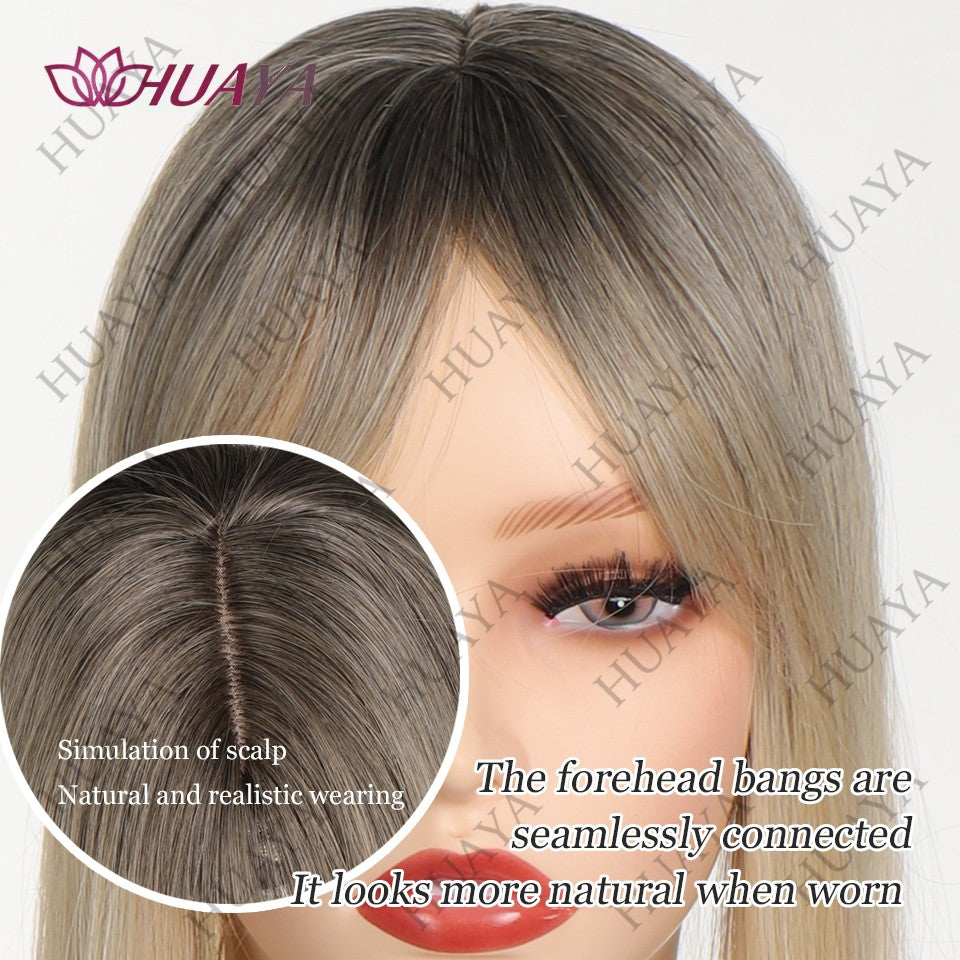 Apliques de Cabelo de 14 Polegadas para Mulheres com Cabelos Ralos, Sintéticos Resistentes ao Calor, Toppers de Peruca Femininos - Ombre Raiz Escura para Loiro