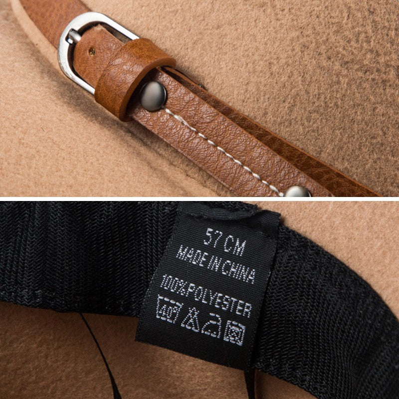 Belt Wool Fedoras Hat For Women Men Winter Autumn Warm Vintage British Style Round Bowler Caps Church Flat Brim Felt Jazz Hats