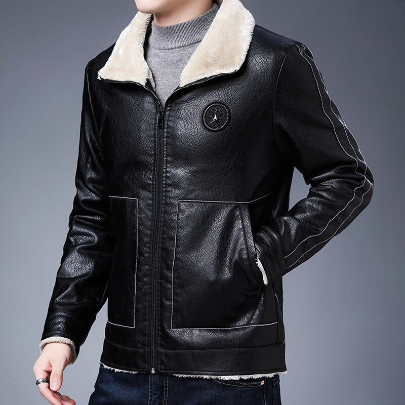 Plus Size Fur Collar Men's Leather Jackets Male Casual Plus Velvet Leather Jacket Thickened Style Leather Fashion Men Outerwear