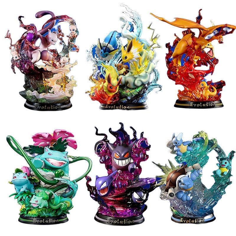 Pokemon Evolução Eevee Anime Figuras Charizard Raichu Mewtwo Dragonite Venusaur Gengar Iluminoso Estatueta PVC Estátua Modelo Brinquedo