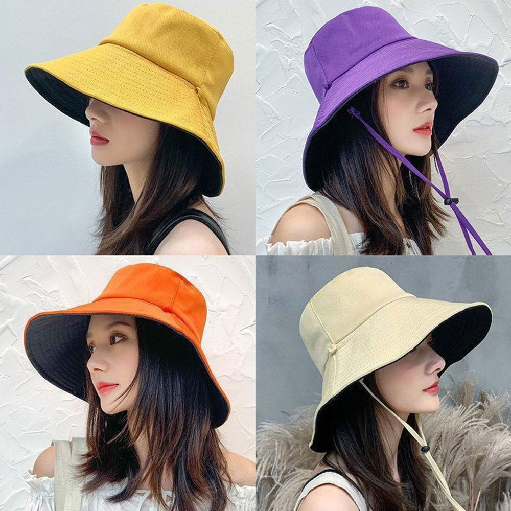 Double-Sided Sun Beach Cap Portable Fisherman Cap Foldable Panama Hat Solid Color Anti-UV Spring Summer Outdoor Beach Visor