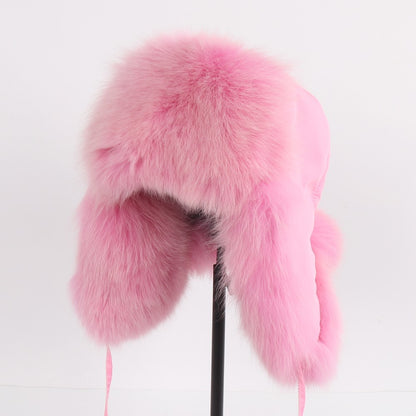 2025 Novo Chapéu Feminino Ushanka Russo de Pele de Raposa Natural Inverno Grosso Quente Orelhas Moda Chapéu Bomber Senhora Gorro Genuíno de Pele de Raposa Real