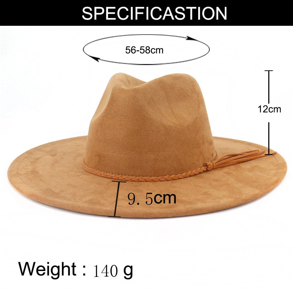 Suede Top Hat 9.5cm Wide Brim Fedora Hat Men Women Autumn Winter Felt Jazz Hats Classic Church Fedoras Chapeau Sombrero Mujer