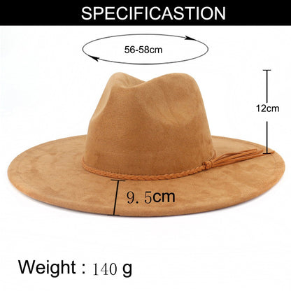 Suede Top Hat 9.5cm Wide Brim Fedora Hat Men Women Autumn Winter Felt Jazz Hats Classic Church Fedoras Chapeau Sombrero Mujer