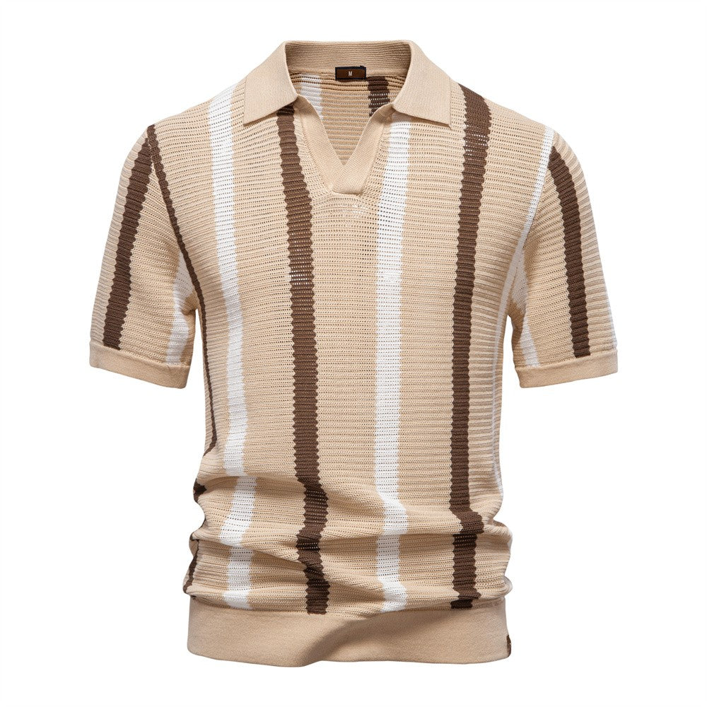 AIOPESON Men's Ribbed Knit Polo Shirt For Breathable Striped Casual Wear with Comfortable Collar High quality Male Polo Shirt
