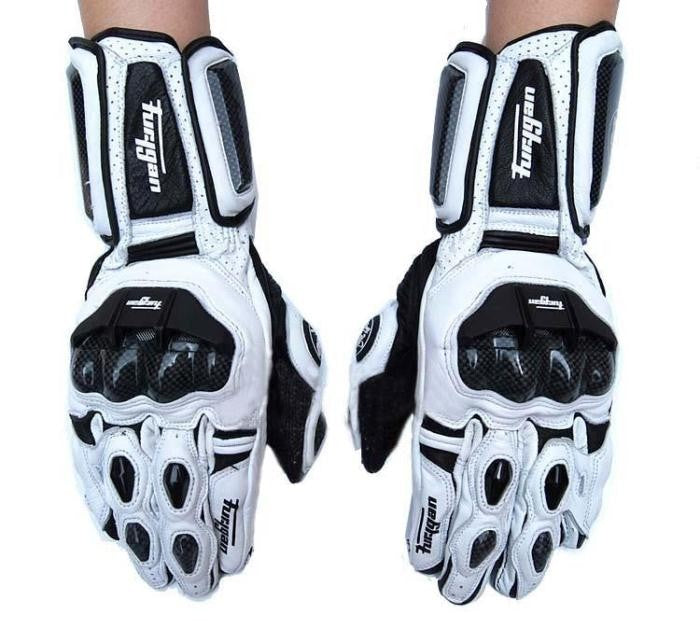 Luvas de Couro Genuíno Masculinas para Motociclistas com Fibra de Carbono, Luvas de Motocross com Proteção de Segurança, Tela Sensível ao Toque, para Dirigir ao Ar Livre, Guantes Moto