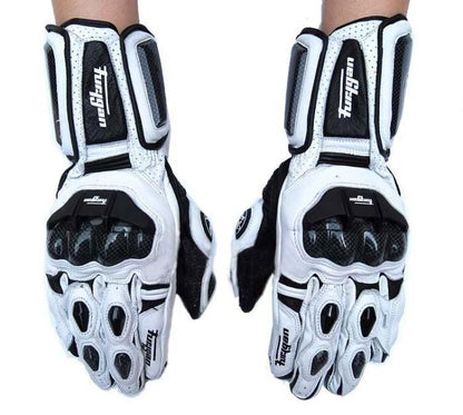 Luvas de Couro Genuíno Masculinas para Motociclistas com Fibra de Carbono, Luvas de Motocross com Proteção de Segurança, Tela Sensível ao Toque, para Dirigir ao Ar Livre, Guantes Moto
