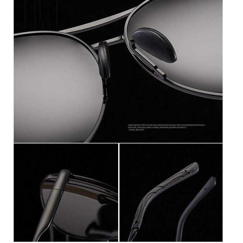 Óculos de Sol Polarizados Masculinos com Armação de Metal para Aviação Cores Variadas Óculos de Sol Masculino Piloto Visão Noturna e Diurna para Dirigir