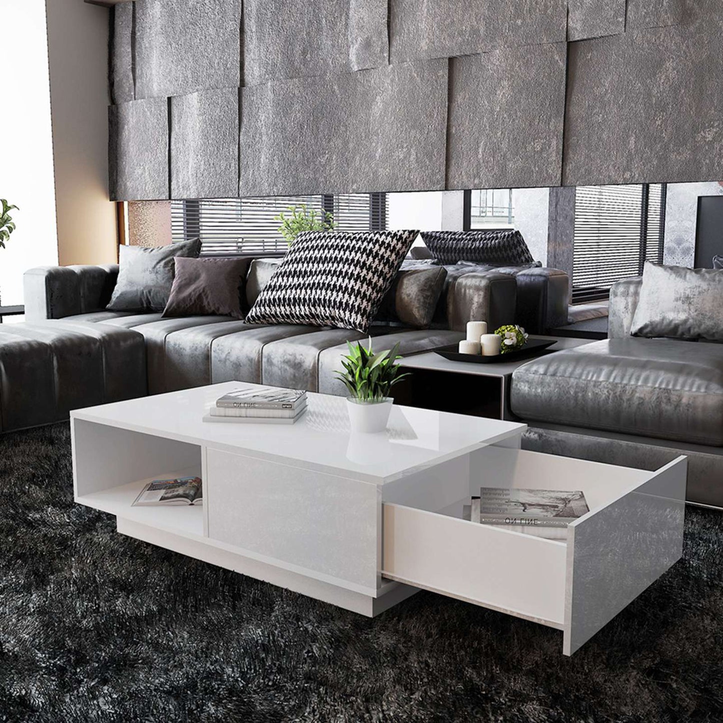 Coffee Table Living Room Table Storage Table Tea Table Modern High Gloss Rectangular Coffee Table Tea Table Storage Living Room