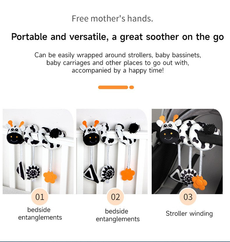 Baby Black And White Animal Hanging Toys Car Seat  Baby Spiral Activity Hanging Toys Plush Zoon Music BB Squeaker Rattles Gift