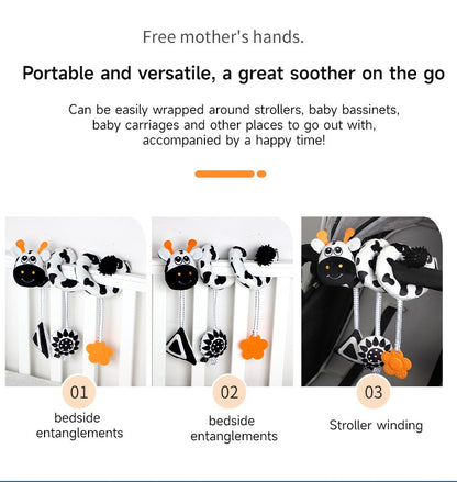 Baby Black And White Animal Hanging Toys Car Seat  Baby Spiral Activity Hanging Toys Plush Zoon Music BB Squeaker Rattles Gift