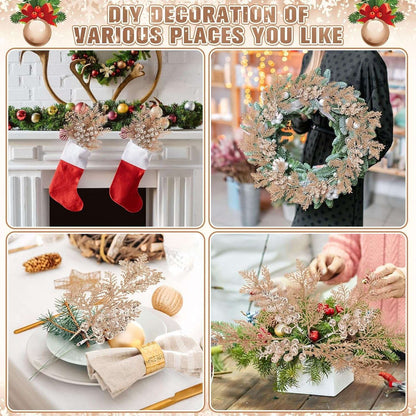 Glitter Christmas Decoration Artificial Berrys Bouquets Stalk Pine Needle Xmas Tree Ornament Xmas DIY Wreath Gift Accessories