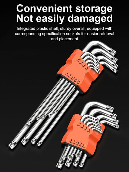 Conjunto de 9 Chaves Torx Estrela, Kit de Chaves Allen, Chave Hexagonal, Chave de Boca em Flor de Ameixa, Chave de Fenda Estrela Tipo L com Ponta Dupla, Ferramenta Manual de Reparo