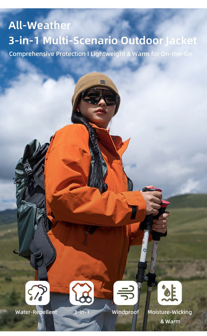 Nu-June Women's Winter Hiking Jacket 3 in 1 plus size Fleeced Clothing Men's Windbreaker Waterproof Hoodie Jackets Outdoor