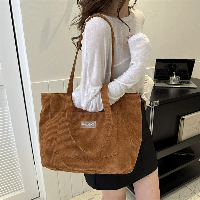Women's Corduroy Shoulder Tote Bag, Casual Large Capacity Fashion Handbag for Going Out, Purses and Handbags Designer Bag