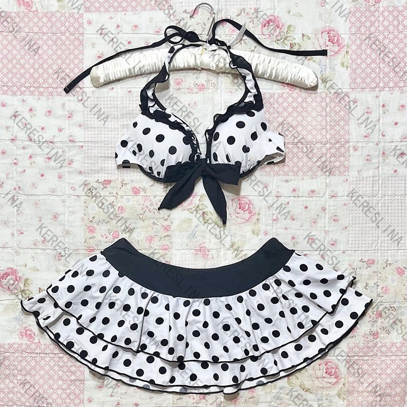 2025 new Women's bikini set cute retro casual streetwear Y2K Harajuku aesthetic hip-hop summer sweet polka dot slim Kawaii skirt