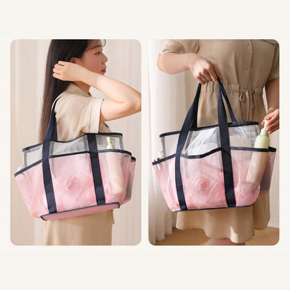 Multi Pocket Mesh Beach Bag Fitness Sports Storage Bag Seaside Swimsuit Bag Large Capacity Tote Bag Portable Toiletry Organizer