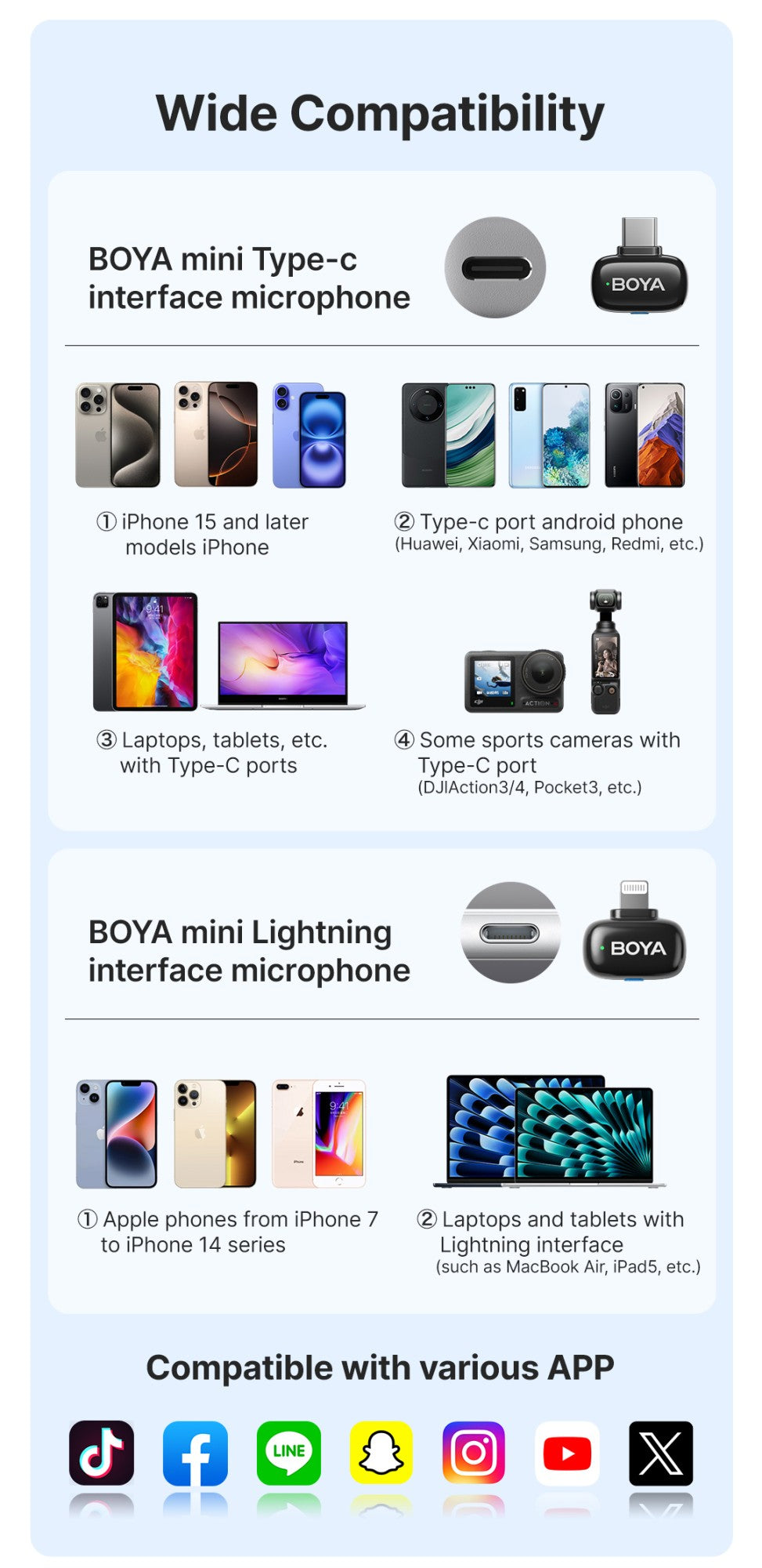 BOYA BOYA Mini Microfone de Lapela Sem Fio para iPhone 15/16 Android Celular Dispositivos USB-C para Gravação de Vídeo Transmissão ao Vivo Vlog