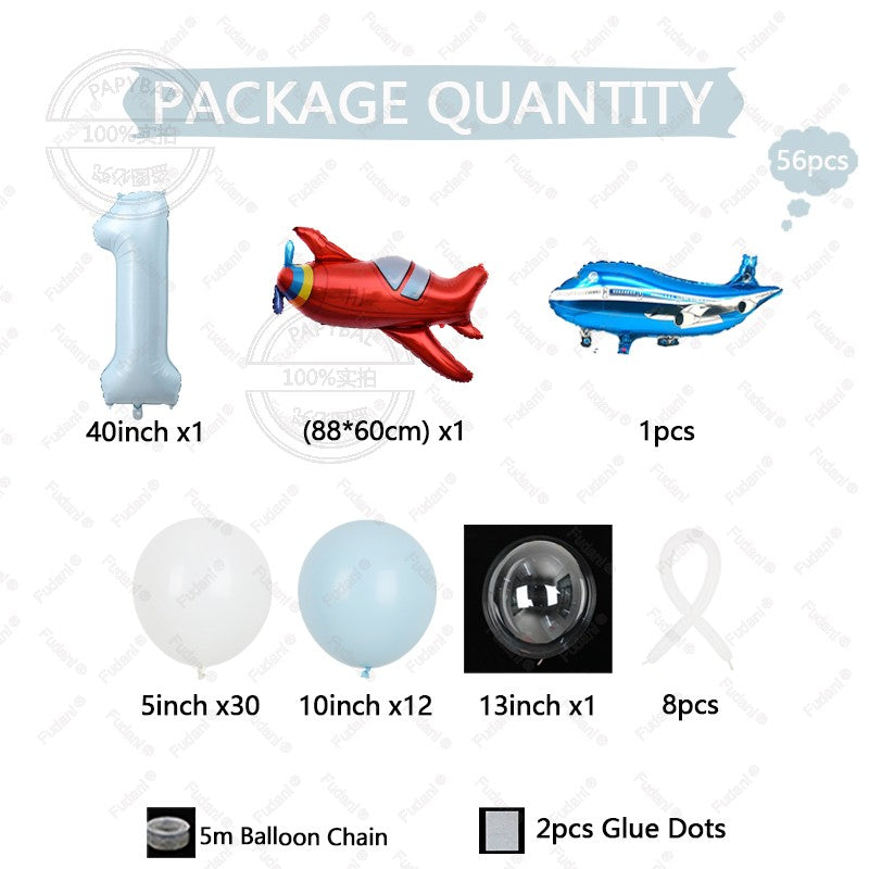 56Pcs Airplane Themed Blue Digital Balloon Set 1-9 Birthday Party Decoration baby Shower Globos Gift Shooting Props