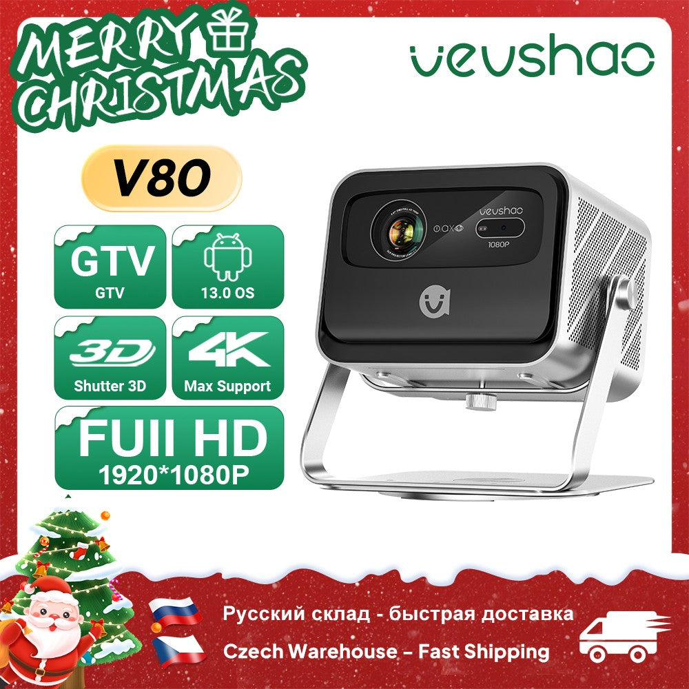 VEVSHAO V80 4K Projector Full HD1080P 2200 Anis Lumens Android 11.0 WiFi 6 Video Home Movie Theater Projectors with Base Stand