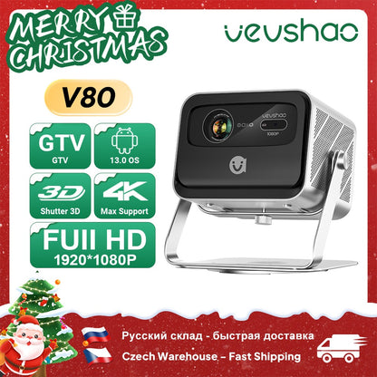 VEVSHAO V80 4K Projector Full HD1080P 2200 Anis Lumens Android 11.0 WiFi 6 Video Home Movie Theater Projectors with Base Stand