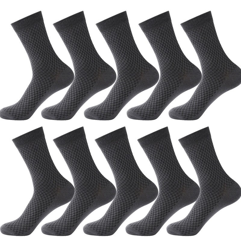 10 Pair Men's Bamboo Fiber Socks Harajuku Retro Breathable Business Man Socks Black Long Sock Deodorant Gift Set Size 39-46