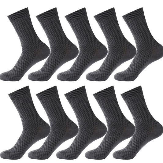 10 Pair Men's Bamboo Fiber Socks Harajuku Retro Breathable Business Man Socks Black Long Sock Deodorant Gift Set Size 39-46