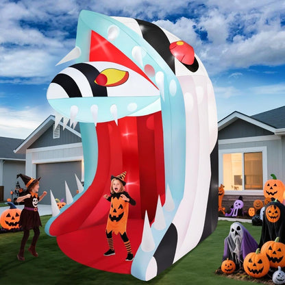 10FT Halloween Inflatable Snake Head with LED Light for Outdoor Yard Decoration Open Mouth and Sharp Teeth Design Perfect for H