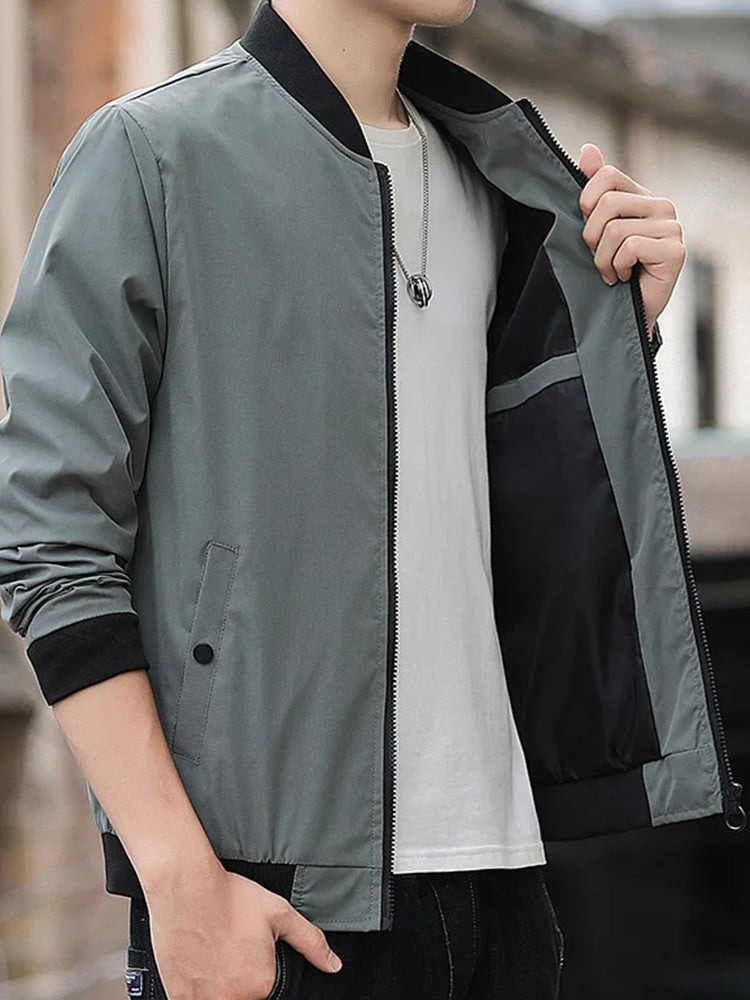 Men's casual trend fashion Windproof outdoor sports zipper solid color long sleeve cold warm aviator coat jacket
