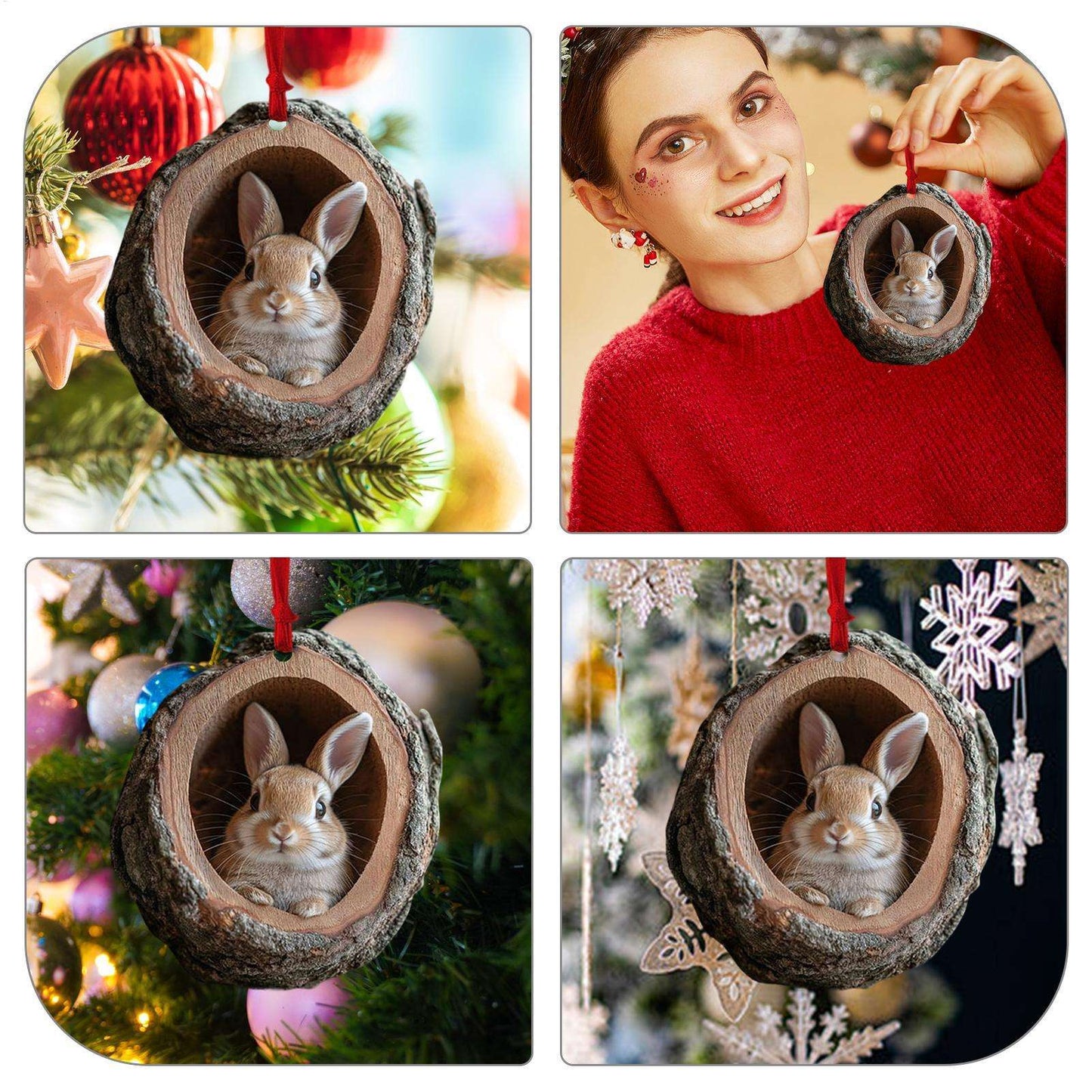 New Animal Christmas Ornaments 2D Flat Acrylic Bird Pendant Owl Squirrel Bunny  Pendant Christmas Tree Decoration Xmas Hanging