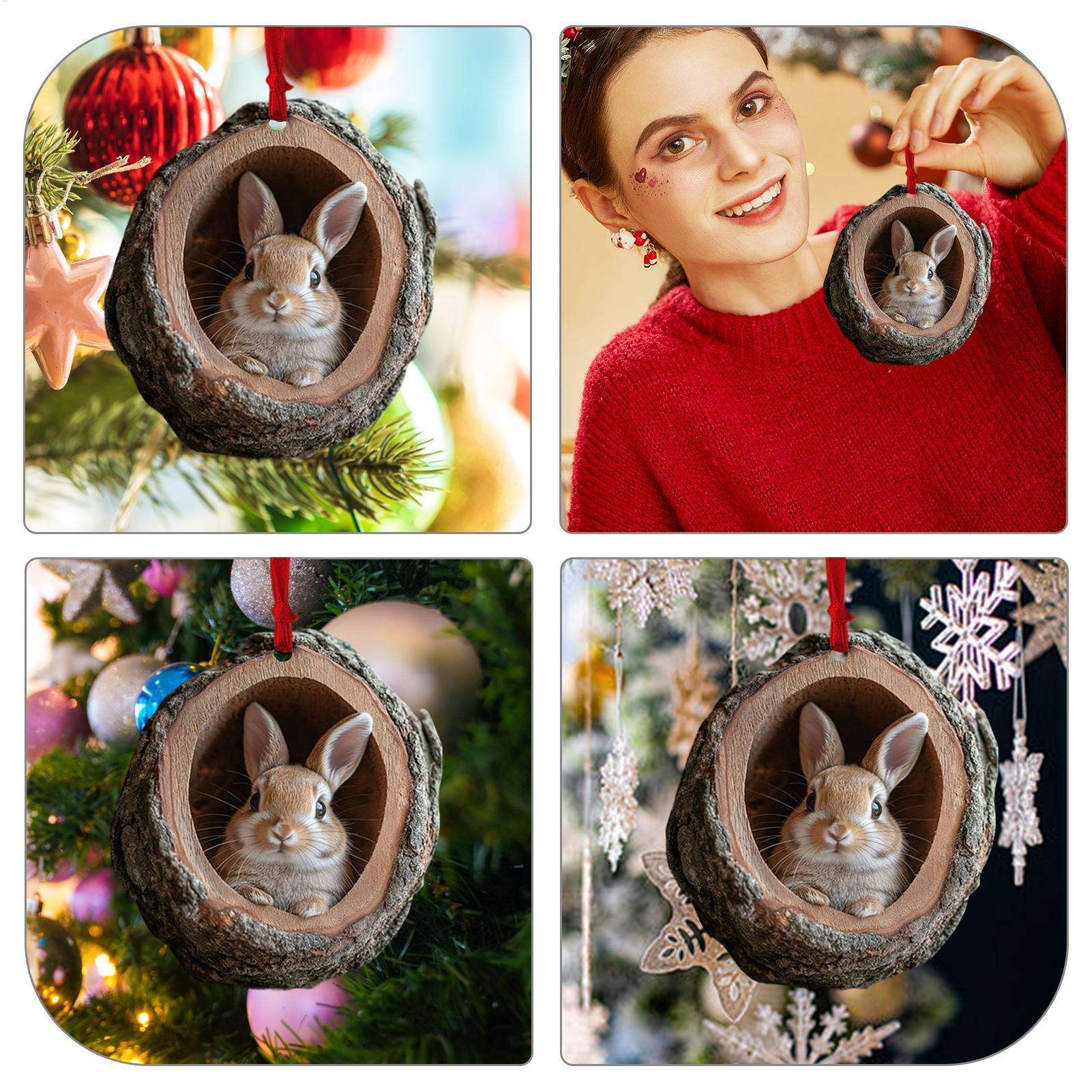 New Animal Christmas Ornaments 2D Flat Acrylic Bird Pendant Owl Squirrel Bunny  Pendant Christmas Tree Decoration Xmas Hanging