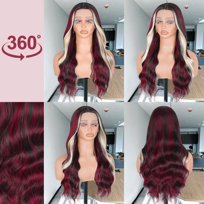 Peruca frontal de renda 13X6 preta com destaque loiro vermelho peruca sintética 13x4 pré-selecionada com linha do cabelo peruca frontal de renda feminina