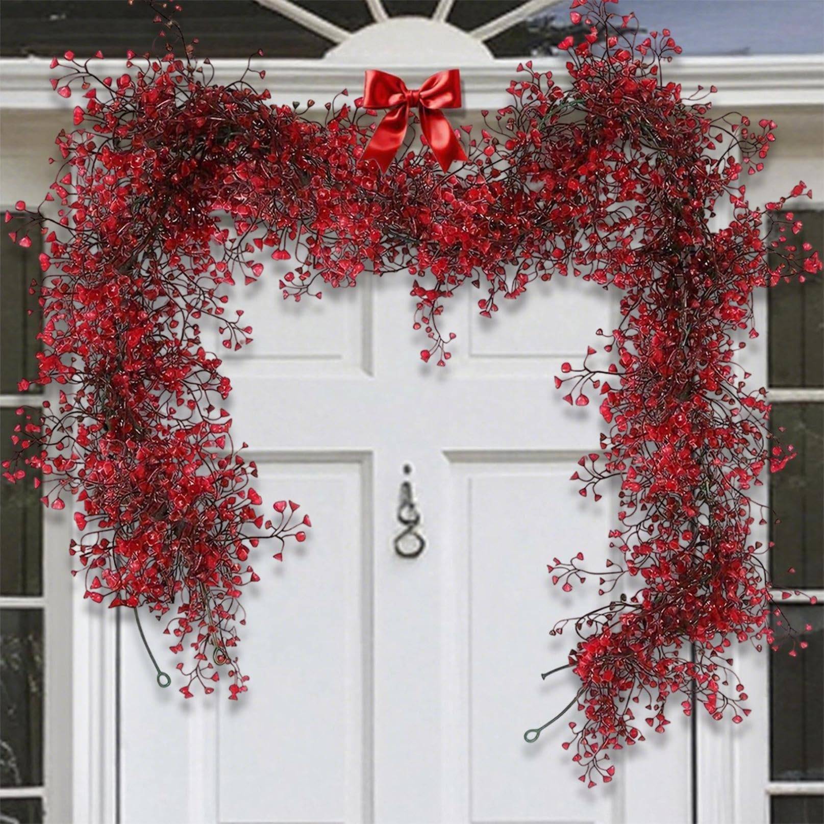 1.8m Artificial Hanging Plants Garland Plastic Red Ferns Fake Ivy Plant for Christmas Home Wedding Table Party Garden Decoration