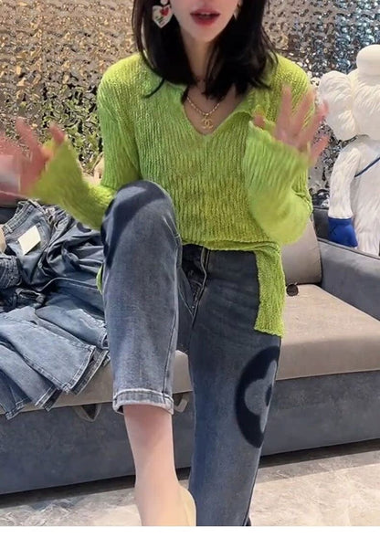 Trendy High Waist Slim Fit Denim Pants Women's Summer New Sle Elastic Straight Leg Jeans Cotton Stretch Denim Light Color