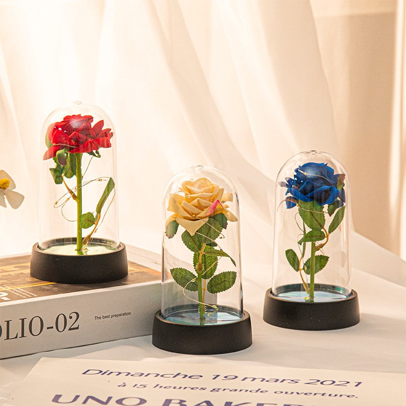Eternal Rose Flowers Artificial Foil Flower in Glass Glow Immortal Flower LED Roses Lamp Flores Eternas Christmas Lover Gift