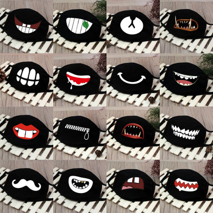 1PCS Black Mouth Mask Big Size Stop Air Pollution Home Cartoon Lovely Cotton Funny Teeth Masks Keep Warm Mouth Muffle Respirator