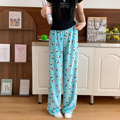 Anime Stitch Plush Pajama Pants Sanrio Kawaii Hello Kitty Cute Women Winter Warm Student Sleeping Pants Loose Casual Home Pants