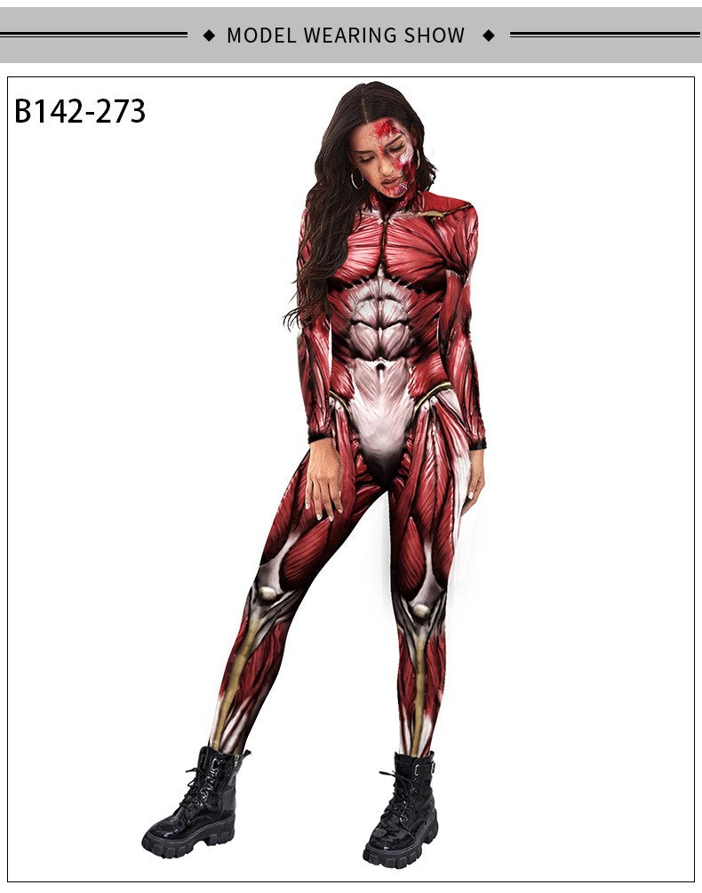 [You're My Secret] Halloween Cosplay Costumes for Men Women 3D Printed Muscle Elastic Human Anatomy Body Bodysuit Jumpsuit
