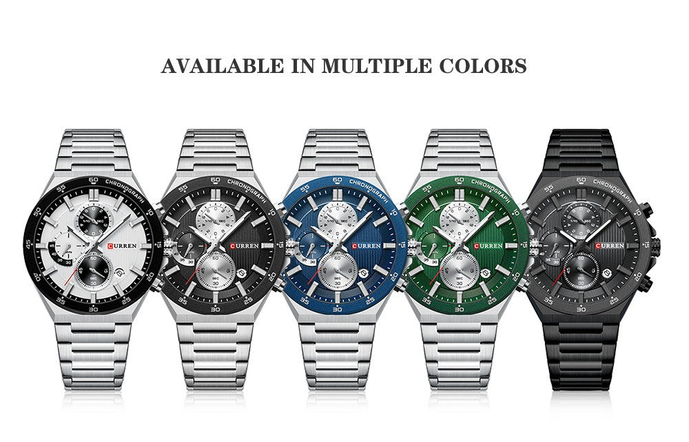 CURREN Classic 43mm Men's Watch Chronogrph Quartz Wristwatch with Stainless Steel Band Luminous Hands Auto Date