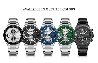 CURREN Classic 43mm Men's Watch Chronogrph Quartz Wristwatch with Stainless Steel Band Luminous Hands Auto Date
