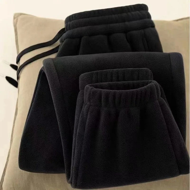 Double-Sided Zippered Fleece Pants For Men Thickened Winter Warm Sweatpants Casual Loose Fit Outerwear Trousers