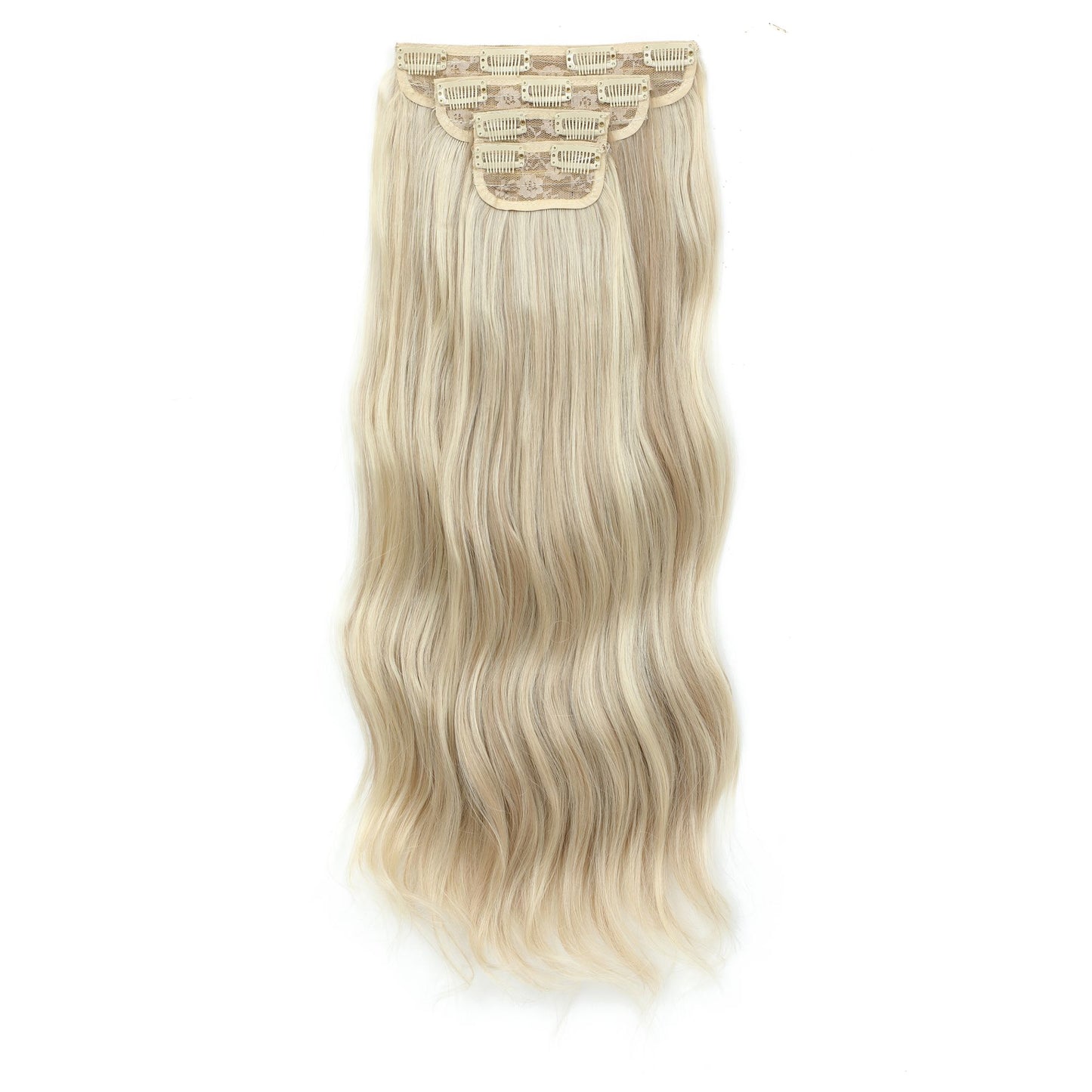 Apliques de cabelo sintéticos ondulados loiros 27/613 de 61 cm (24 polegadas) com presilhas brancas, 4 peças/lote, 220g, fibra resistente ao calor