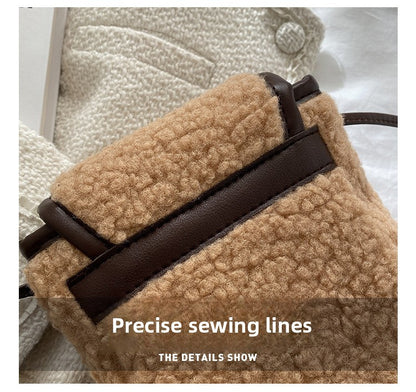 Fashion Winter Lambswool Phone Bag Sweet Lovely Portable Women Wallets Square Purse Faux Fur Plush Shoulder Bags Purses Handbags