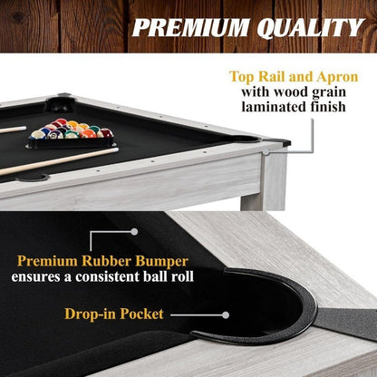 7ft 3-in-1 Pool Table with Drop Pockets, Convertible Dining Top & Table Tennis, Includes Game Accessories