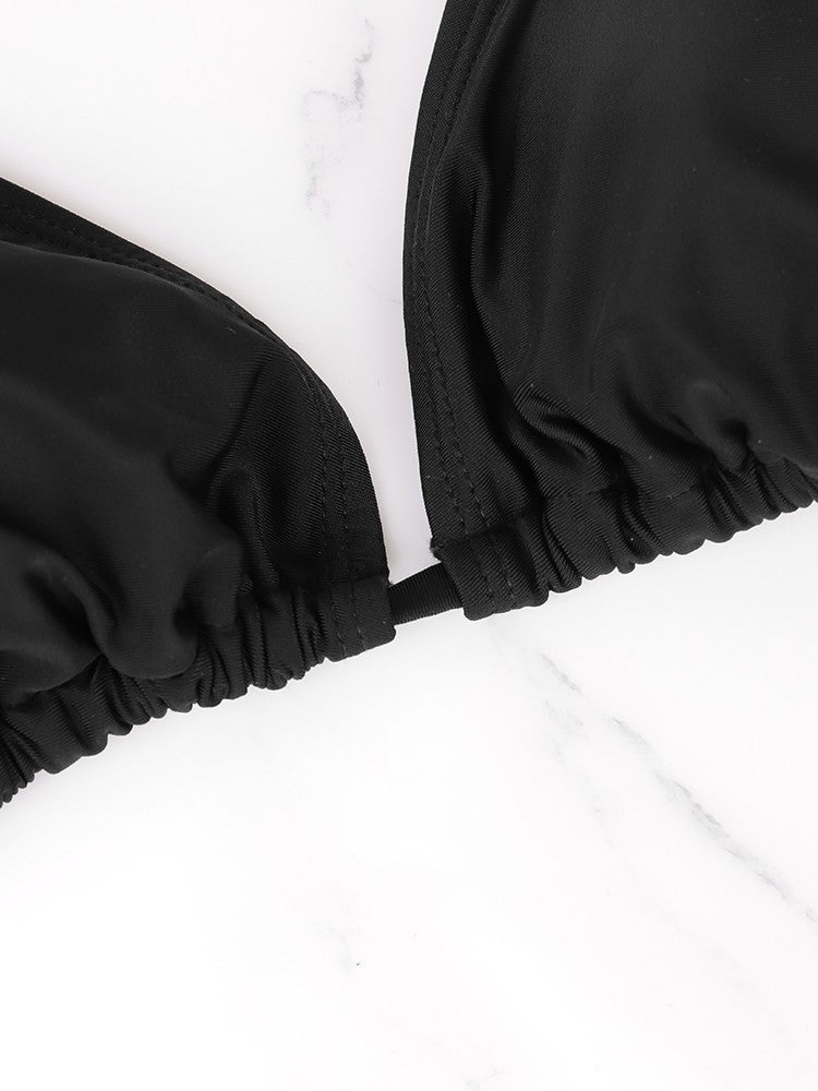 Women's Bikini Set Summer Beach Style Solid Black Lady's Sexy Swimsuit Bikini Three-Piece Set Triangle Bandage Female Beachwear