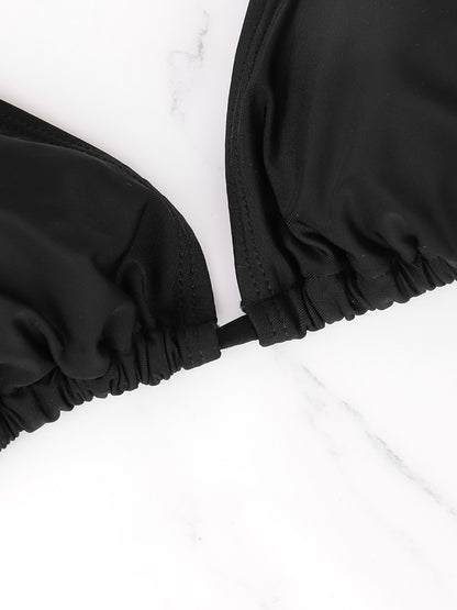Women's Bikini Set Summer Beach Style Solid Black Lady's Sexy Swimsuit Bikini Three-Piece Set Triangle Bandage Female Beachwear