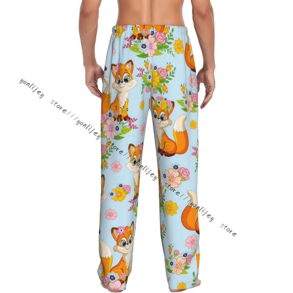 Men's Sleepwear Loose Sleep Pants Pajamas Cute Fox Background Long Lounge Bottoms Casual Homewear