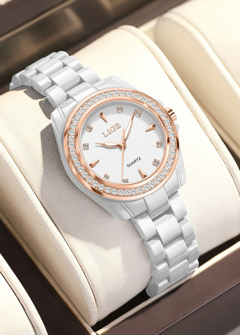 LIGE Fashion Elegant Watch for Women Ceramics Strap Diamond wristwatch Luxury Ladies Bracelet Quartz Watches Gifts Reloj Mujer
