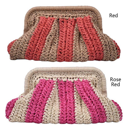 Straw Clutch Handbag Straw Evening Bag Handmade Clutch Purse Striped Woven Handbag Designer Weaving Pouch for Evening Party